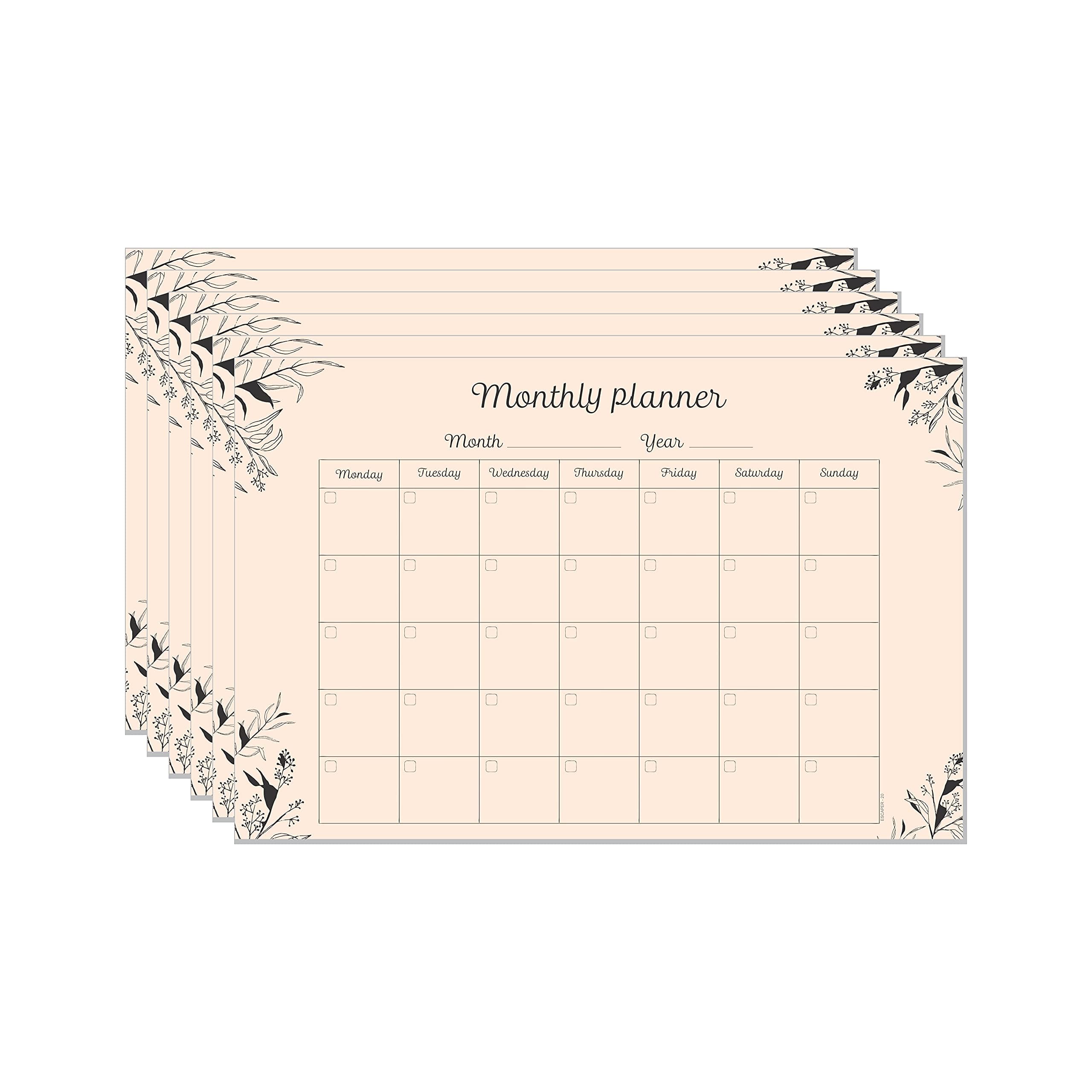 ESCAPER Flower Theme Monthly Planner Sheets - Pack of 6, A3-Sized Sheets for 6 Months of Productive Planning and Organizing