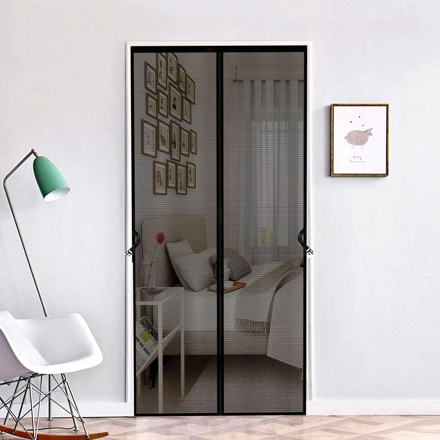 KARP Fiberglass Mosquito Net for Door with Stay-Open Buckle (90 cm X 210 cm, Black) | Auto-Closing Insect Screen Full Frame Hook & Loop for All Door Types