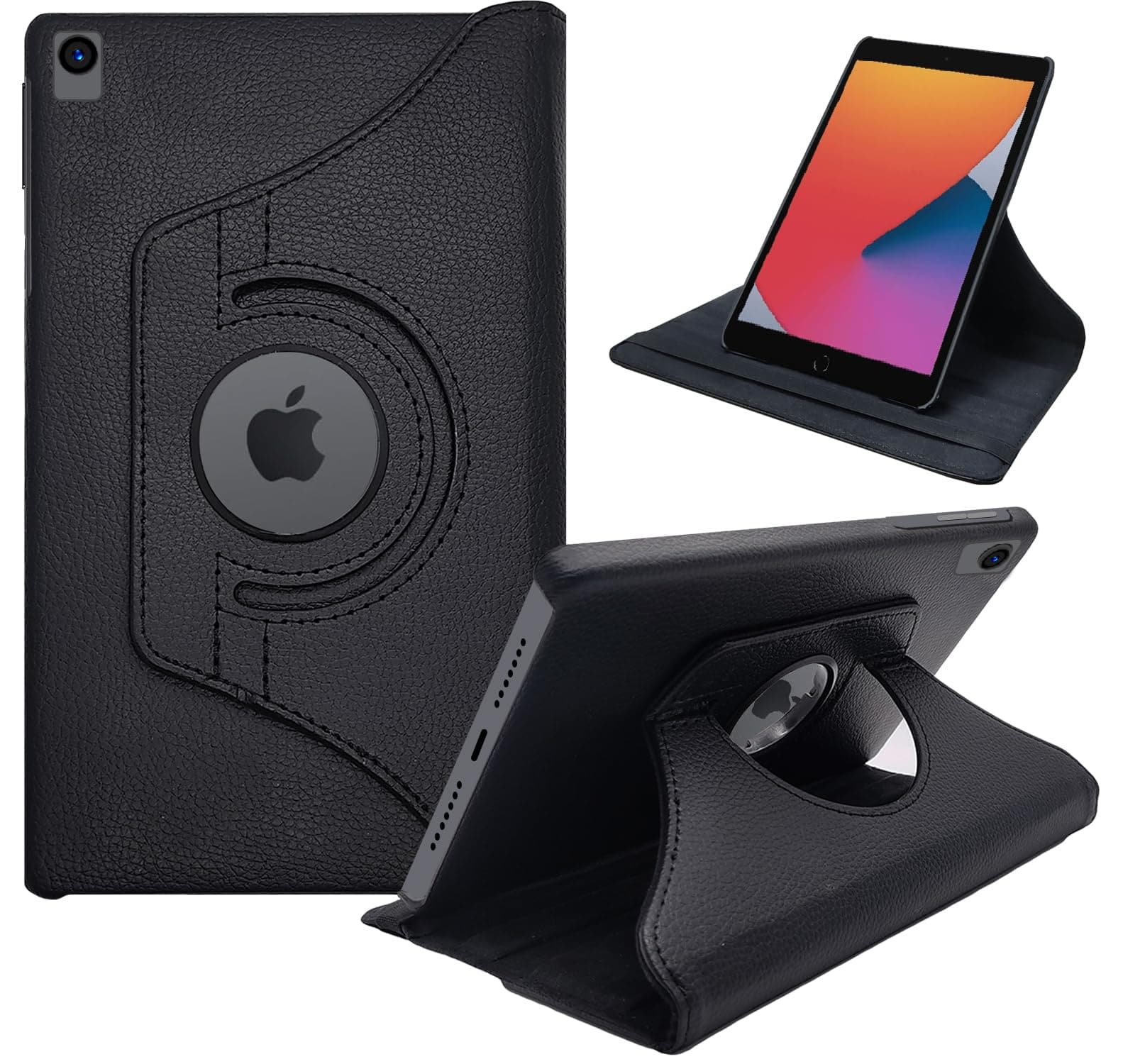 CEDO iPad 7 (7th Gen) / 8 (8th Gen) / 9 (9th Gen) 10.2 inch Flip Cover | Leather Finish | 360 Degree Rotate Flip Cover | Shockproof Back Case for iPad 7th / 8th / 9th Gen 10.2 inch (Black)