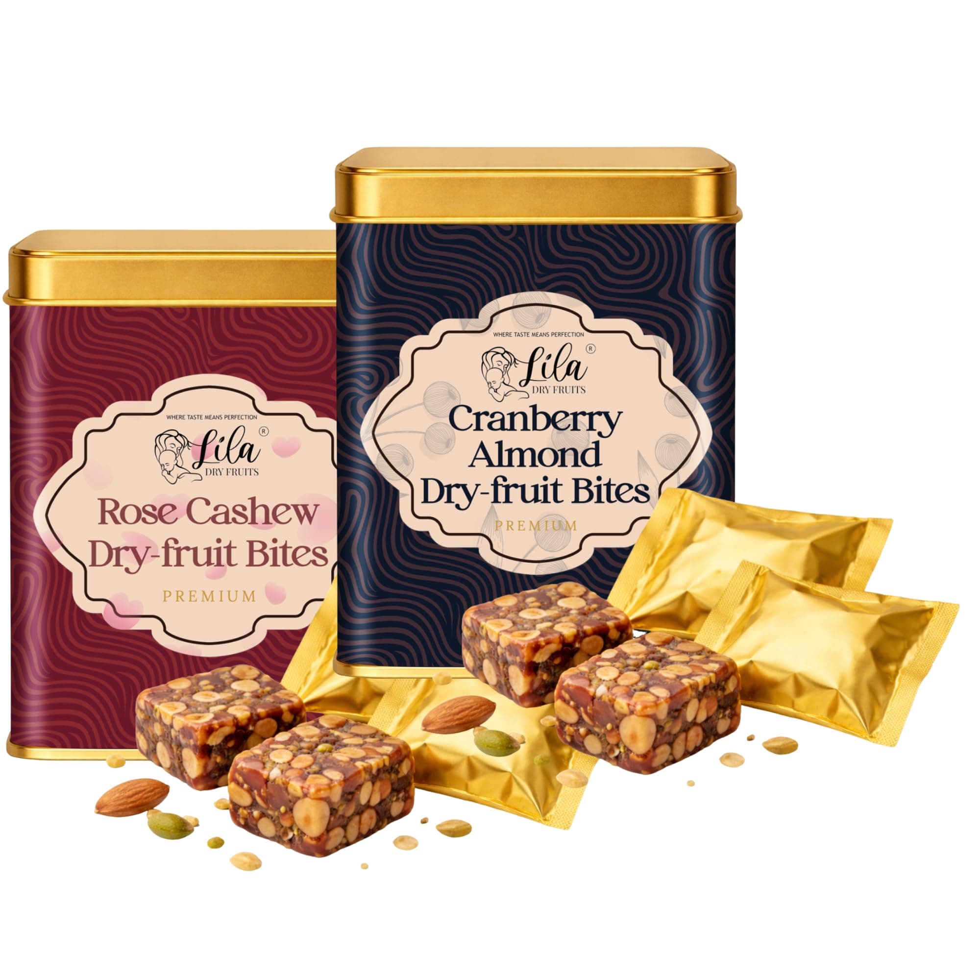 LILA DRY FRUITS Dry Fruit Bites Combo 200 g x 2 Cranberry Almond & Rose Cashew Dry Fruits Barfi | Natural Dates Energy Snack | Dry Fruit Sweet Bites for Snacking Perfect for Gifting