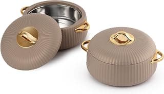 CELLO Aurum Insulated Casserole Hot Pot Box Set of 2 Pcs 1000ml Beige | Easy to Serve Airtight Lid Hot Pot Case Keeps Food Hot & Warm For Long Hours Casserole Set For Roti Chapati Rice Biryani Curries