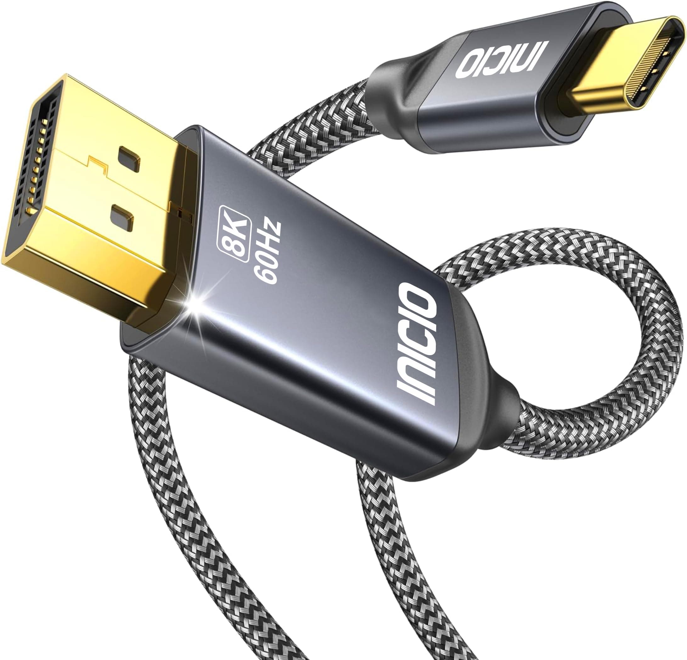 INICIO 8K USB C To DisplayPort Cable 1.8m, 8K@30Hz 4K@144Hz Type-C To DP 1.4 Display Port HBR3 32.4Gbps Thunderbolt 5/4/3 For MacBook Pro Air iPad XPS 13/15 Galaxy Book S25 S26 iPhone 17 16 15 etc