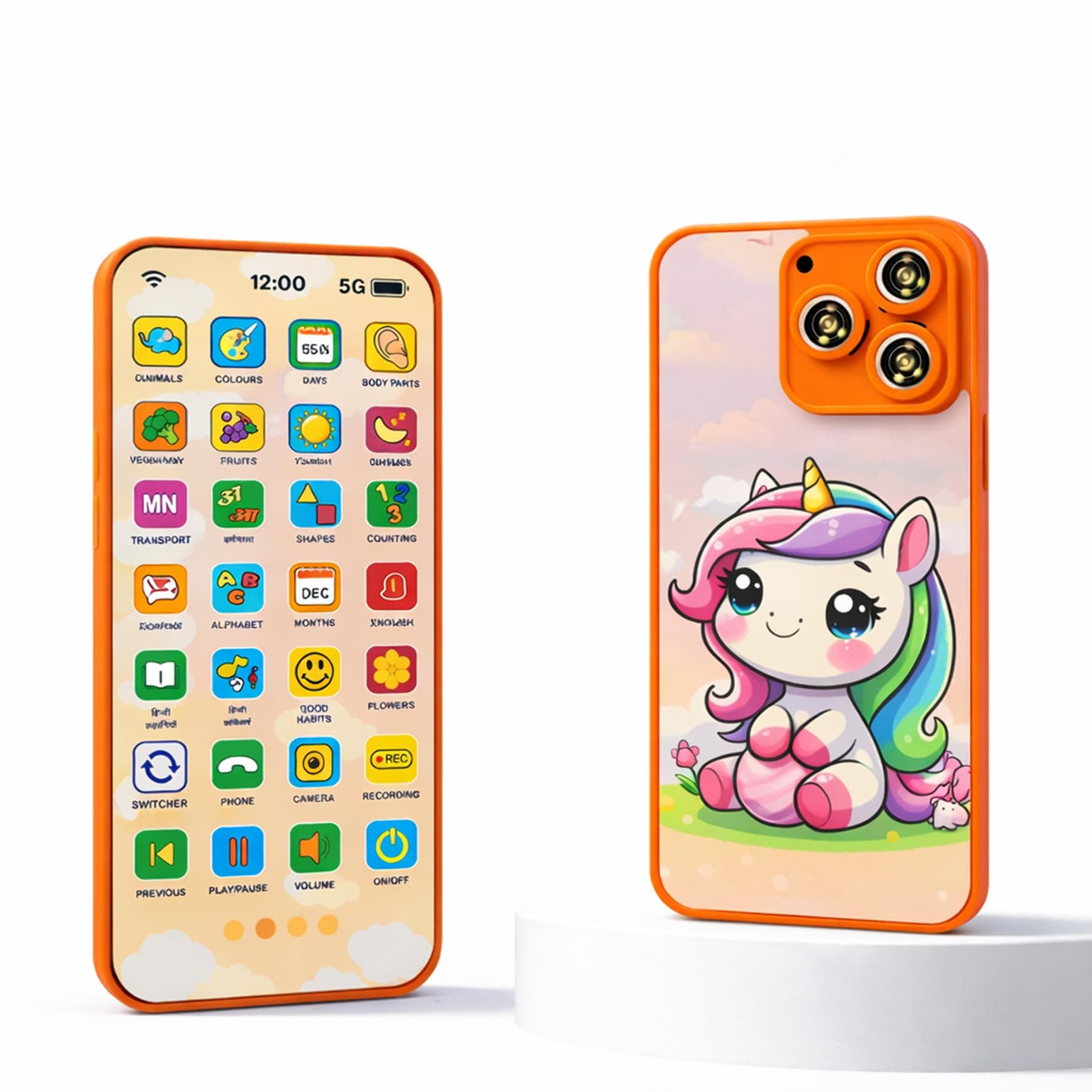 Wishkey Edu Phone for Kids Unicorn Theme 28 Functions Rechargeable USB Cable Not Included Learning Mobile Toy with 22 Features English & Hindi Language Toddler Learning Phone for Boys & Girls Age 2+