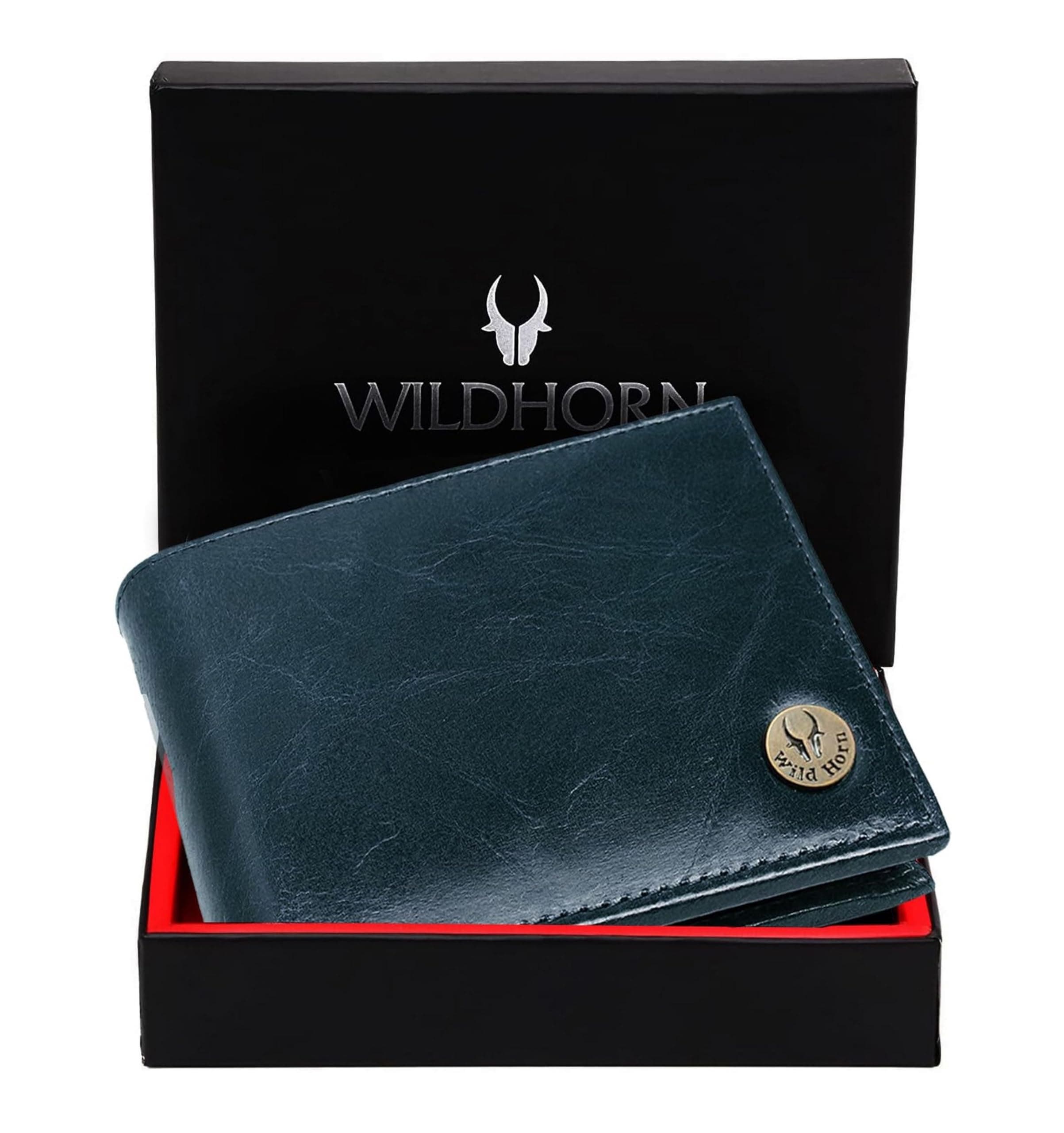 WildHorn Blue Leather Wallet for Men I Ultra Strong Stitching I 6 Card Slots I 2 Currency & 2 Secret Compartments