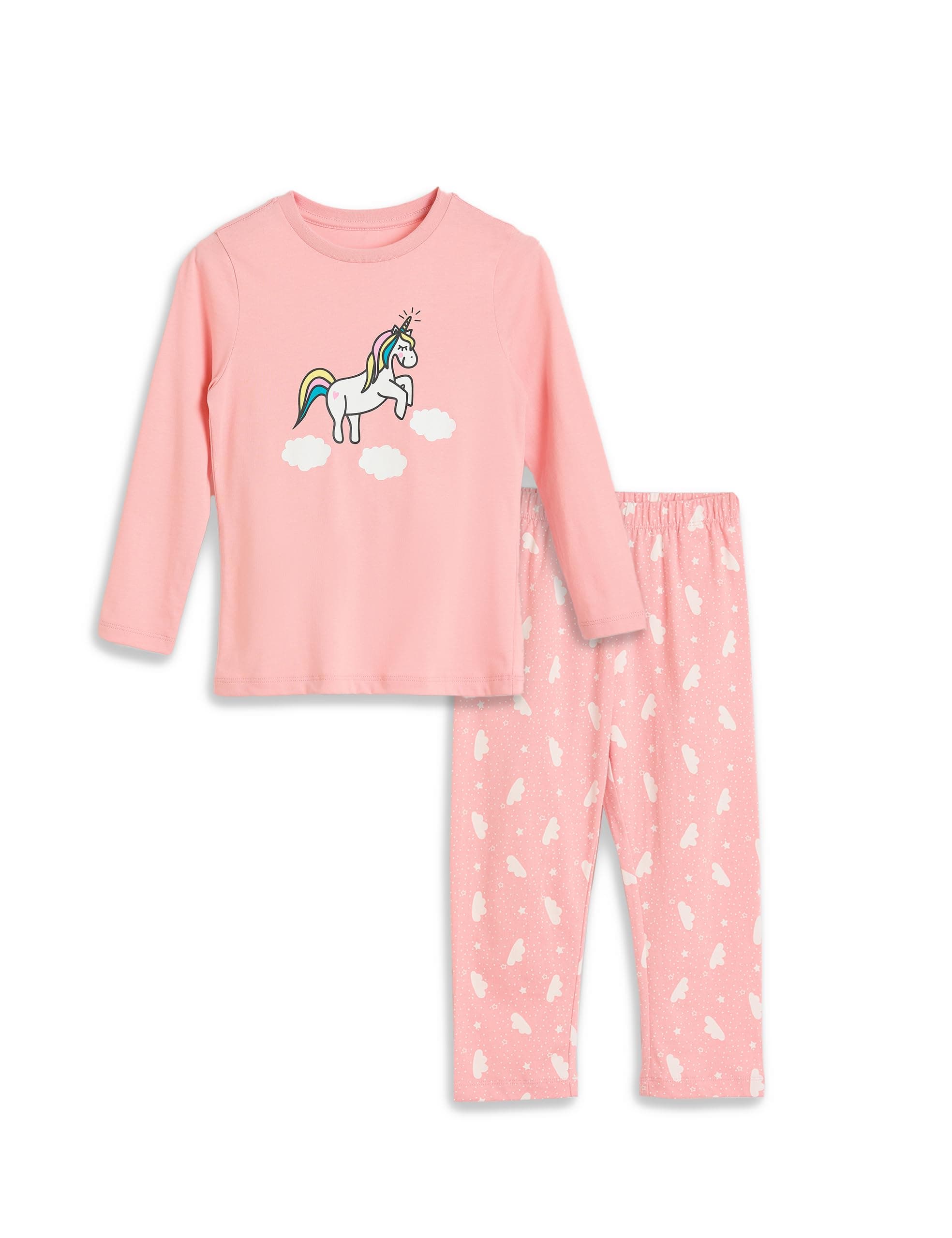 Amazon Brand - Symbol Girls Night Dress | 100% Cotton T-Shirt & Pajama Set | Full Sleeves | Age 2-12 Years