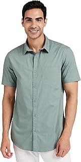 Amazon Brand - Symbol Men's Cotton Shirt | Casual | Plain | Half Sleeve | Summer - Regular Fit (Available in Plus Sizes)