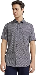 Colorplus Men's Regular Fit Print Pattern Pure Cotton Plain Collar Half Sleeve Casual Shirt