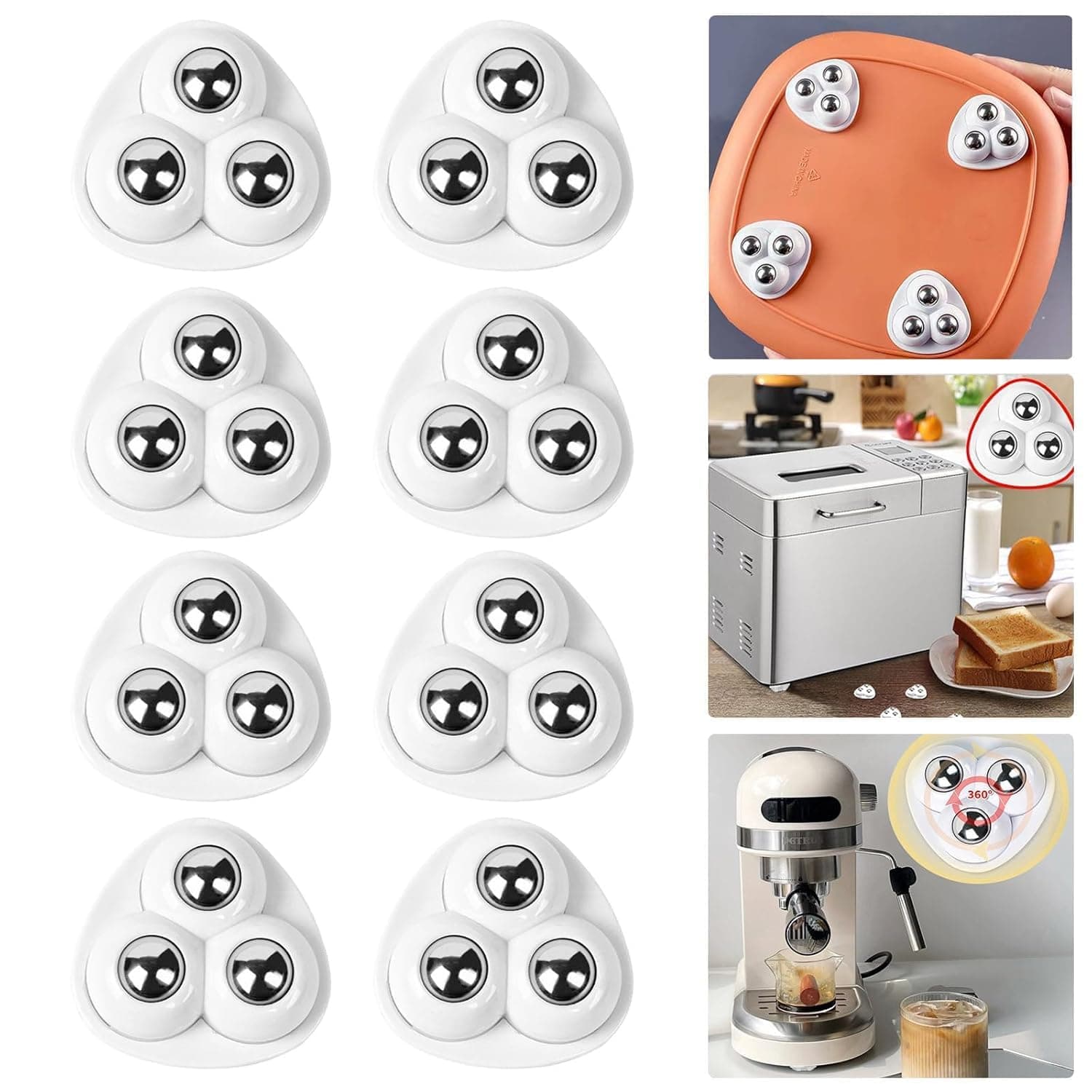 ZPCCOT 360 Degree Appliance Sliders for Kitchen Appliances, 4 Pack Self Adhesive Mini Universal Caster Wheels, Countertop Small Appliance Rollers Suitable for Coffee Maker, Air Fryer, Small Furniture