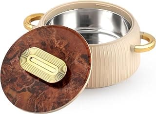 CELLO Castella 1500 Insulated Steel Casserole Hot Box For Kitchen 1500ml Gold Beige |Double Wall Airtight Serving Hot Pot Case Keeps Food Hot & Warm For Long Hours, Casserole Set For Roti Chapati Rice