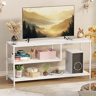 Lukzer Metal & Engineered Wood TV Unit Stand Ideal for TVs Up to 43 Inch | MTU-001/White + White | Open Shelves for WiFi Router, Set-Top Box, Speakers & Decor | Living Room Storage Rack Organizer