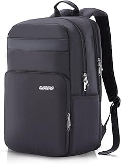 American Tourister RON Large 4 Compartment Laptop Backpack Travel Bag, 28 Ltrs Durable Bags For Mens, College School Computer Backpack Gift For Unisex Boys Girls Kids, Black, With Rain Cover
