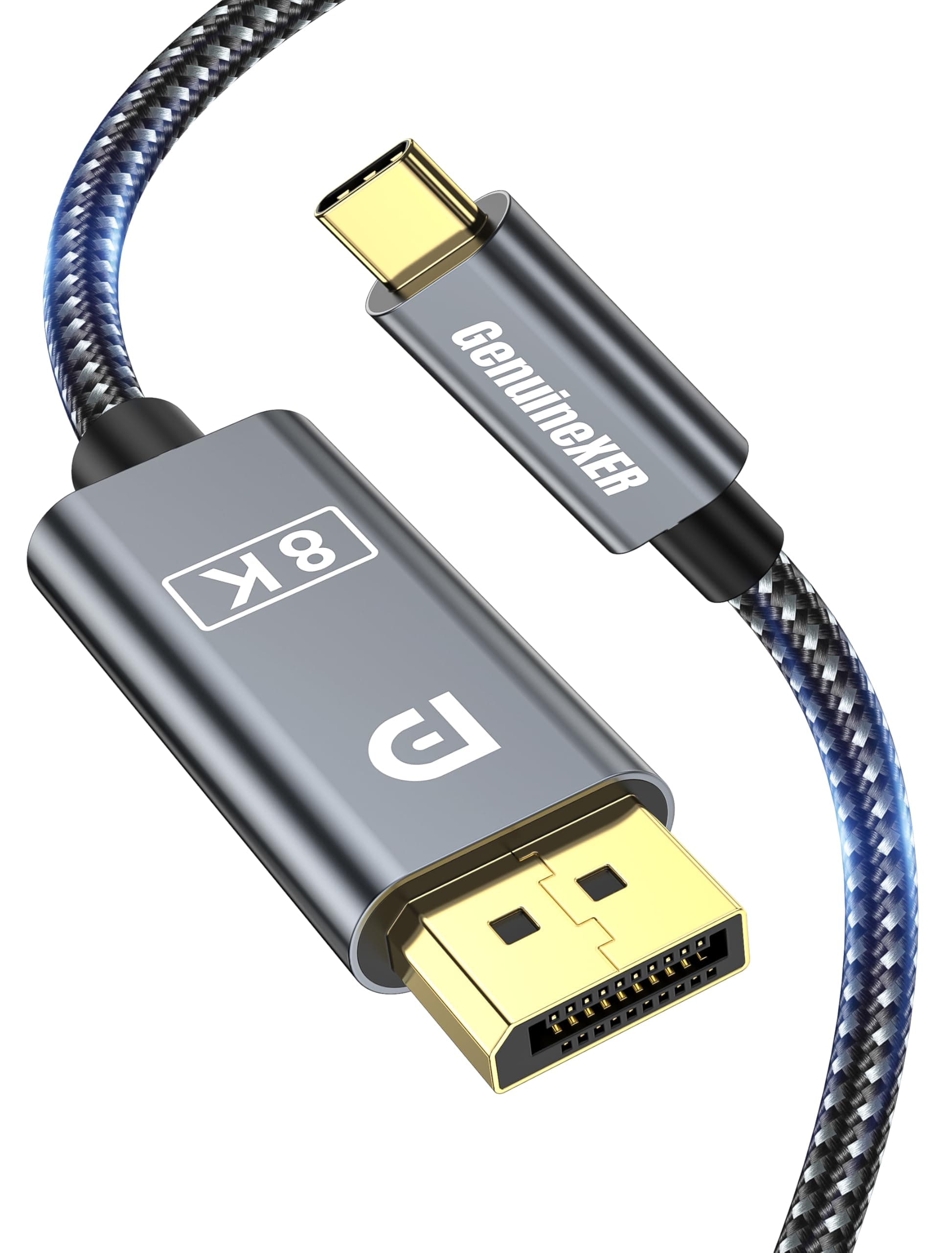 GenuineXER Unidirectional USB C to DisplayPort 1.4 Cable 8K@60Hz, 4K@240Hz, 32.4Gbps, Thunderbolt 4/3 Compatible Type C to DP Cord for iPhone 17/16/15, MacBook Pro/Air, iPad, Galaxy, XPS | 2 Meter