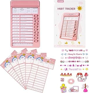 WISHKEY Habit Tracker Daily Planner For Kids And Adult Chore Chart Plastic Checklist Board 15 Detachable Cardstock to Do List Planner Checklist Task Planning Board for Kids and Adults (Pink)
