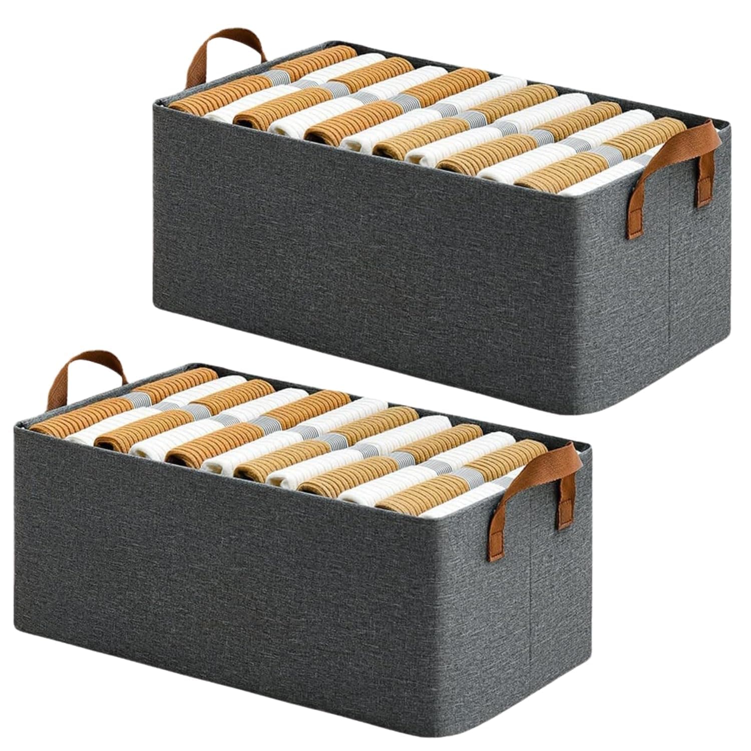 DAREV Wardrobe Organizer for Clothes with Metal Frame Rectangle Storage Baskets for Clothing Fabric Storage Box with Handles Shelf Basket for Storage Clothes Pants Jeans (Pack of 2, Grey)