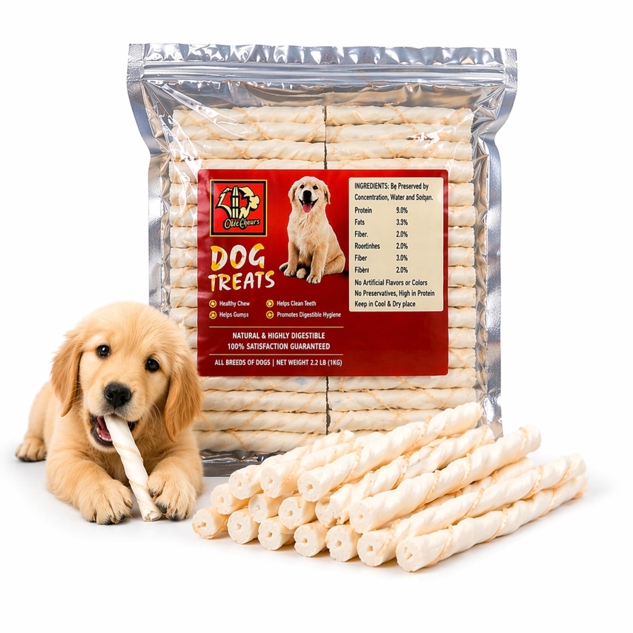 ADB Creations Chicken Flavour Dogs Chew Stick, 2KG Milky Rawhide Calcium Twisted Treats, Teeth Cleaning & Bone Support Snacks for Adult Dogs and Puppies