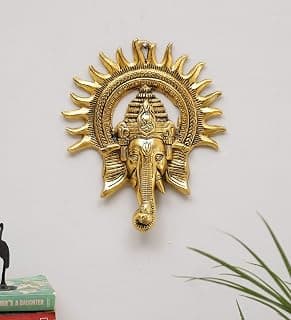 Metal Ganesha ji Statue,Ganpati Wall Hanging Sculpture Lord Ganesh Idol Lucky Feng Shui Wall Decor Your Home, Office,Religious Gift Article (Gold)