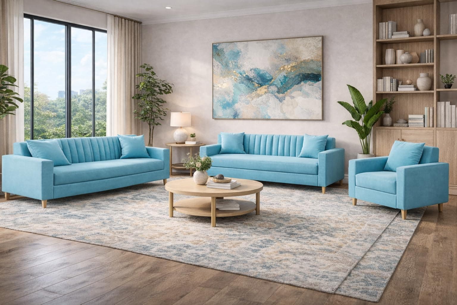 Casaliving Garcia 3+2+1 Seater Sofa Set for Living Room (Turquise Colour) Premium Fabric Sofa