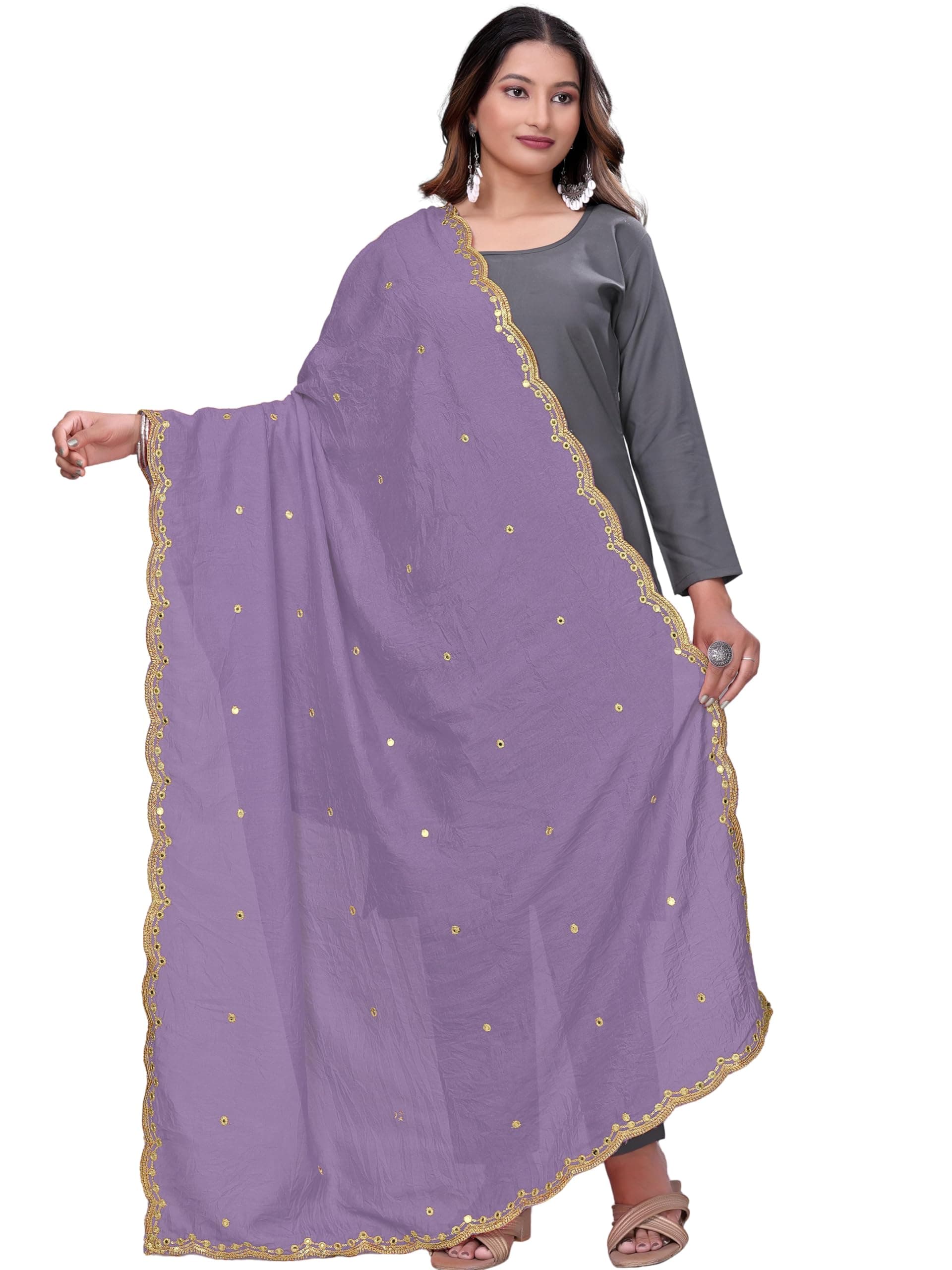 KEMZA Vintage Dupatta Vichitra Silk Embroidered Mirror Work Floral Butti Design with Embroidered Border for Women