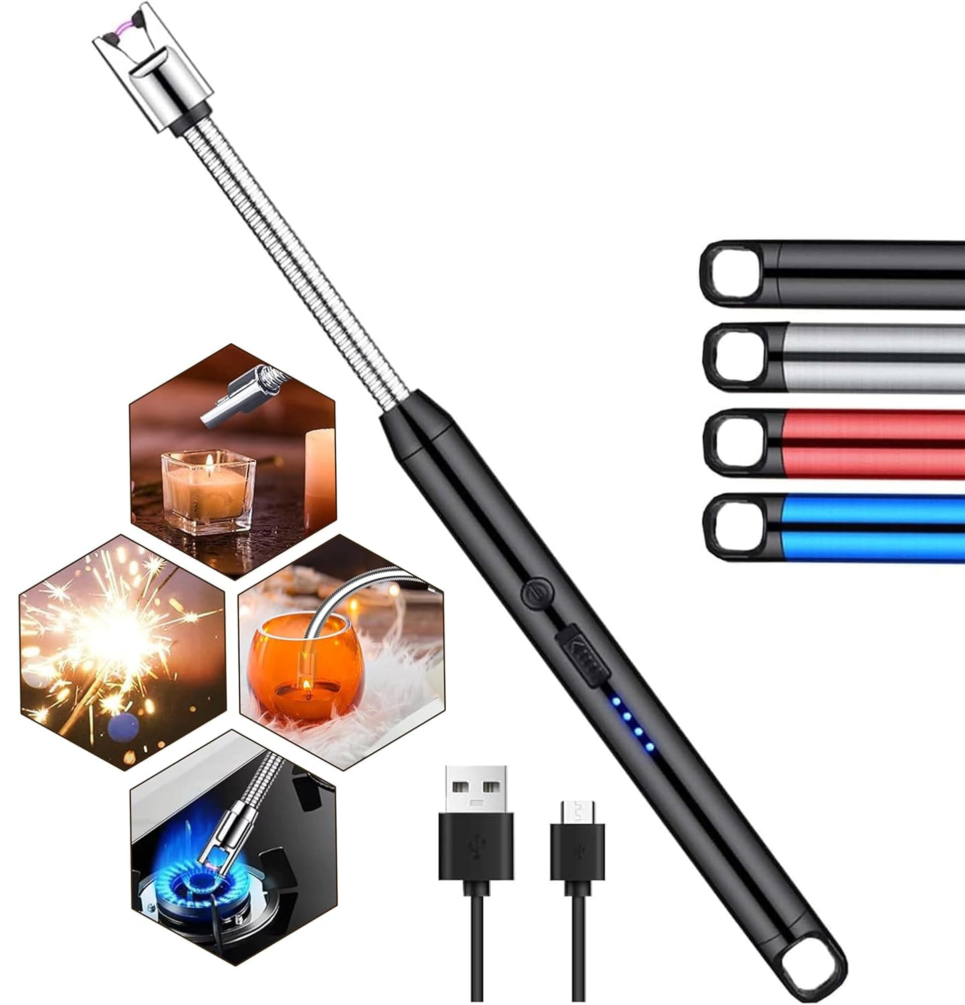 Estrenar Electric Candle Lighter Rechargeable | 360° Flexible Neck | Windproof Plasma Arc Flameless | Multipurpose Lighter for Kitchen Gas Stove, Pooja & Outdoor Use | Safety Lock | Pack of 1