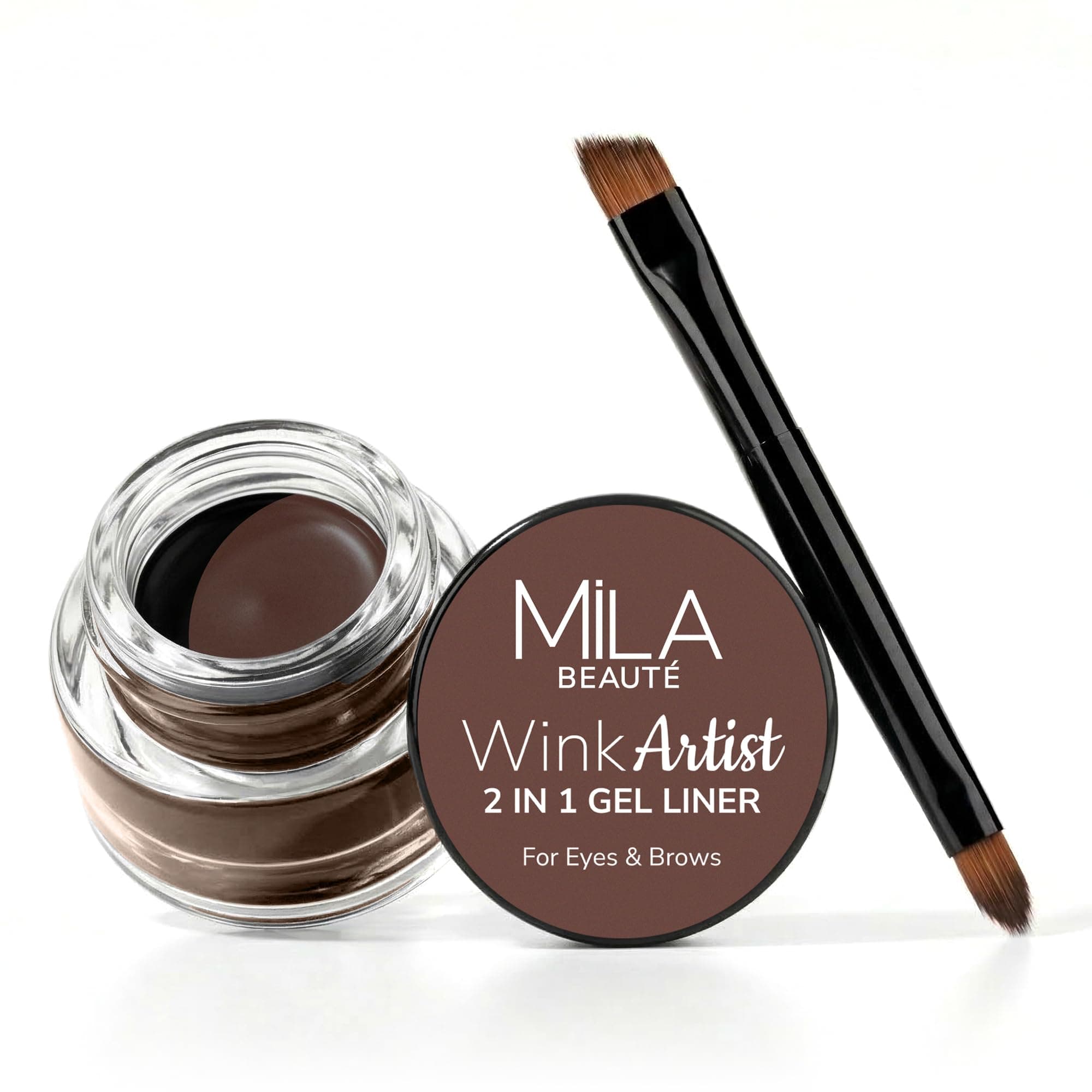 Mila Beauté 36 Hr Waterproof Wink Artist 2 in 1 Eyebrow & Gel Eyeliner with Brush | Long Lasting & Smudgeproof Formula | Calendula Oil and Aloe Vera | Shade - (Brown, 4g)