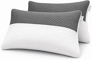 DALUCI Hollow Fiber Pillows Set of 2 Sleeping Pillow Adjustable Height | Soft Fluffy Bed Pillows for Sleeping | White & Grey | 27 x 16 Inches
