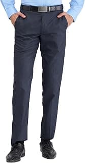Park Avenue Men's Regular Fit Stripe Pattern Poly Viscose Blend Flat Front Formal Trouser (Size: 32)-PMTX07639-B9, Mid Rise, Blue
