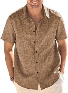 TOPLOT Men's Casual Short Sleeve Button Down Shirt | Lightweight Breathable Textured Linen Formal Shirt | Summer Beach Vacation Relaxed Fit Man Shirts (5260)