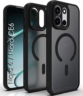 RIGGEAR Shockproof Sleek Hybrid Armor Magnetic Back Cover Case Compatible with MagSafe Accessories for OnePlus Nord 6 5G / Nord CE 6 5G (Smoke Black Matte PC + Black TPU Bumper)