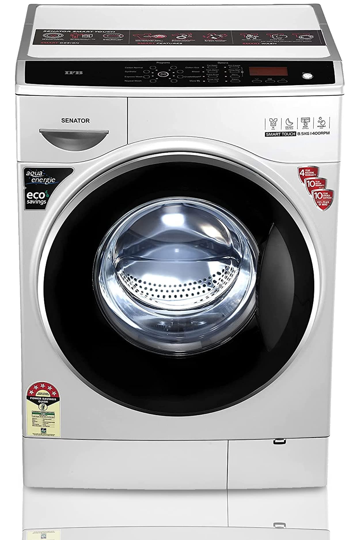 IFB 8.5 Kg Fully-Automatic Front Loading Washing Machine (Senator Smart Touch SX, Silver, Aqua Energie, 4D Wash)