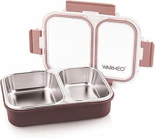 WARMEO BENTO Microwave-Safe Stainless Steel Lunchbox with 2 compartments,bpa Free,Perfect for Office, School, Travelling,750ml-brown