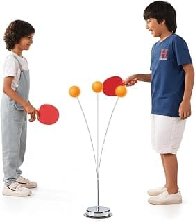 Lifelong Table Tennis Trainer for Beginners| Rebound Rackets and Balls Base Training Practice Set 2 Long Poles, 5 Balls,2 Racquets & 1N Pedestal | Chrome