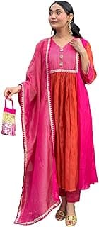 GoSriKi Women’s Embroidered Anarkali Kurta Set | Elegant Ethnic Wear for Festive, Kurti Set for Woman | Elegant Suit Set for Women Viscose | Women Kurta Sets with Dupatta Viscose