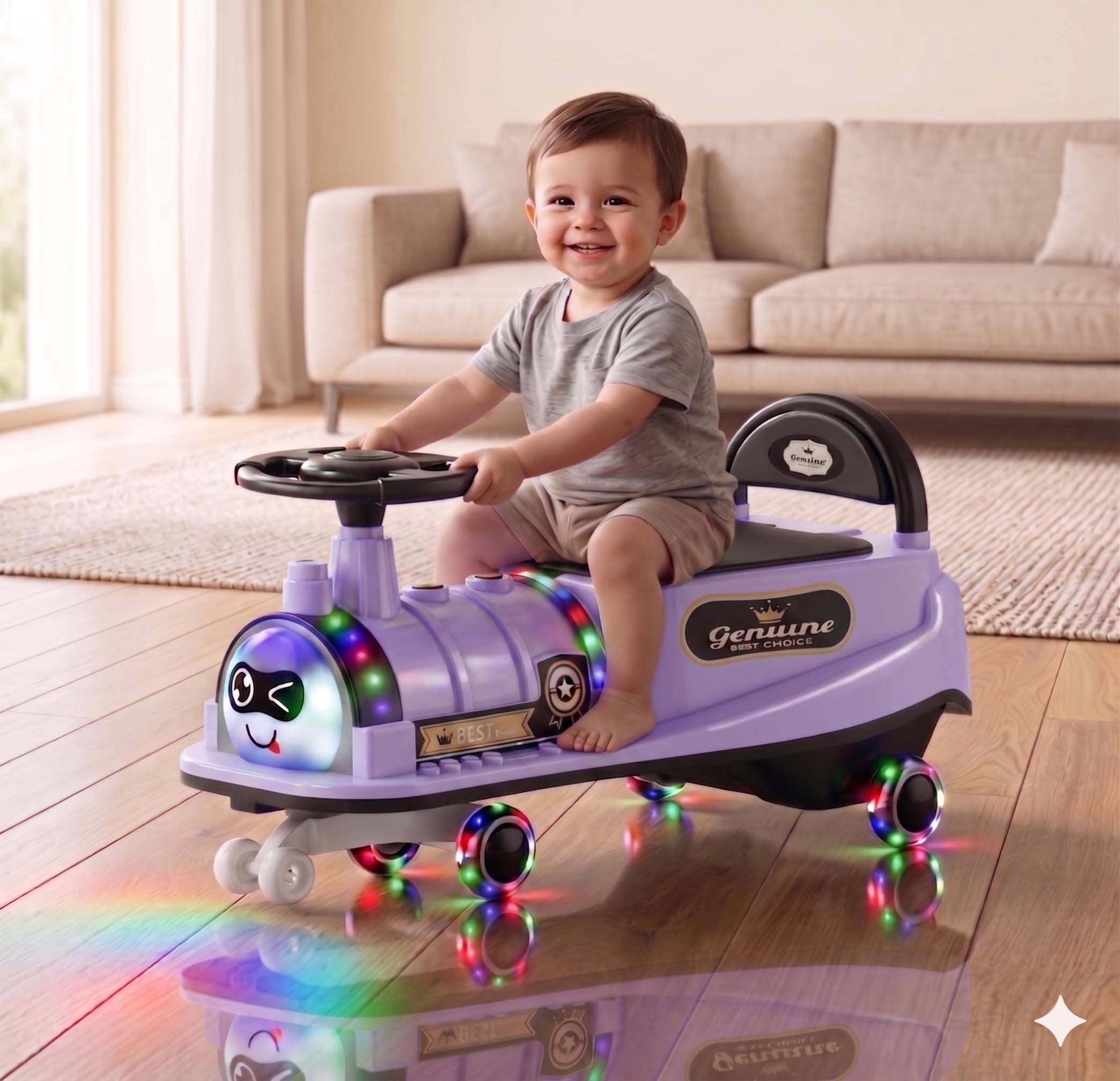 kidsROAR Train Car for Kids 1 Year+ | 2 Year+ | Baby Panda Swing Car | Ride On Car for Kids | Musical Twister Toy Car Magic | Best Birthday Gift for 1-5 Years Baby | Upto 100kg 8188 (Violet)