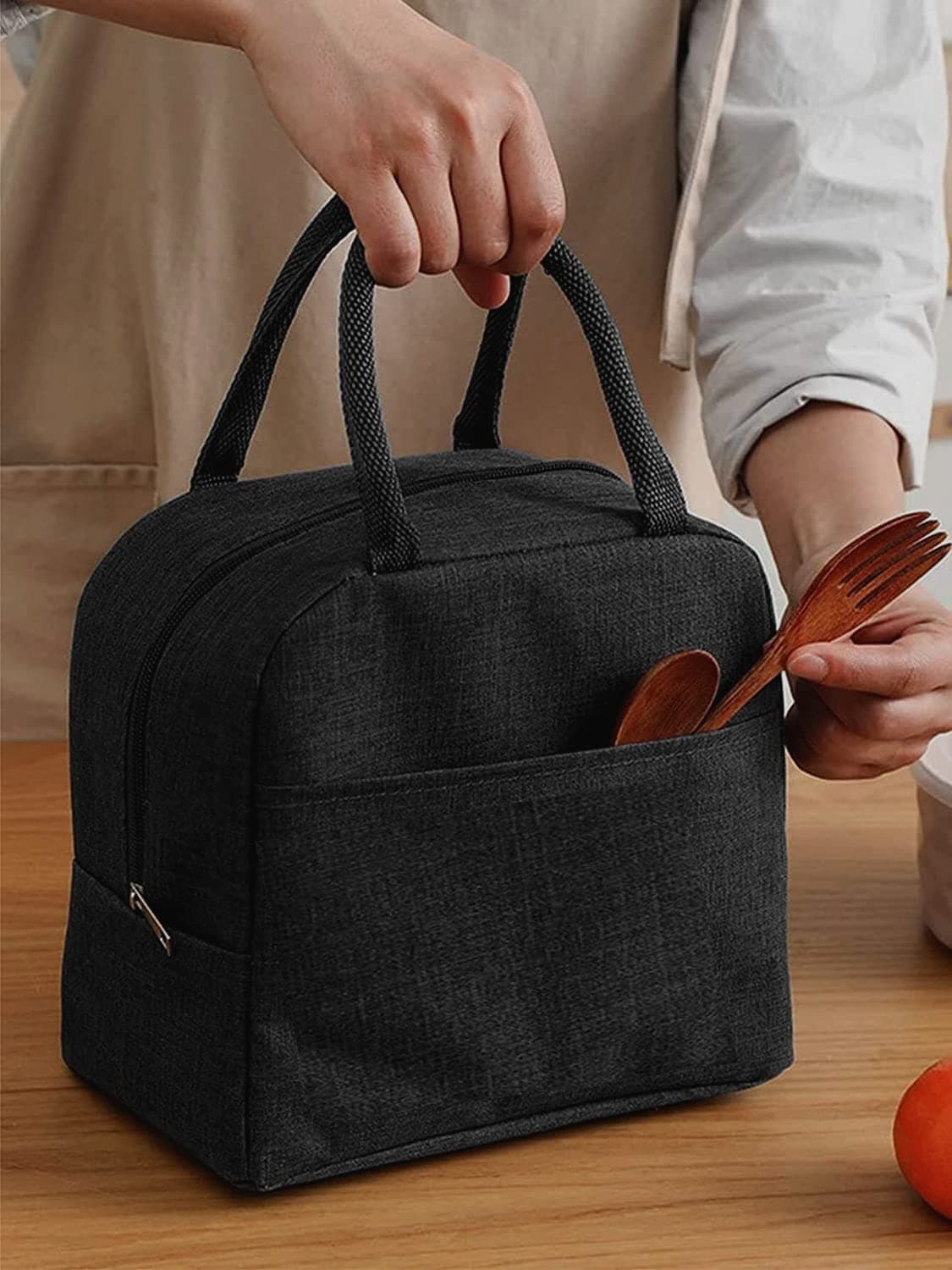 SVH Insulated Travel Lunch/Tiffin/Storage Bag for Office, College & School (Black) (Cotton) 6 liters