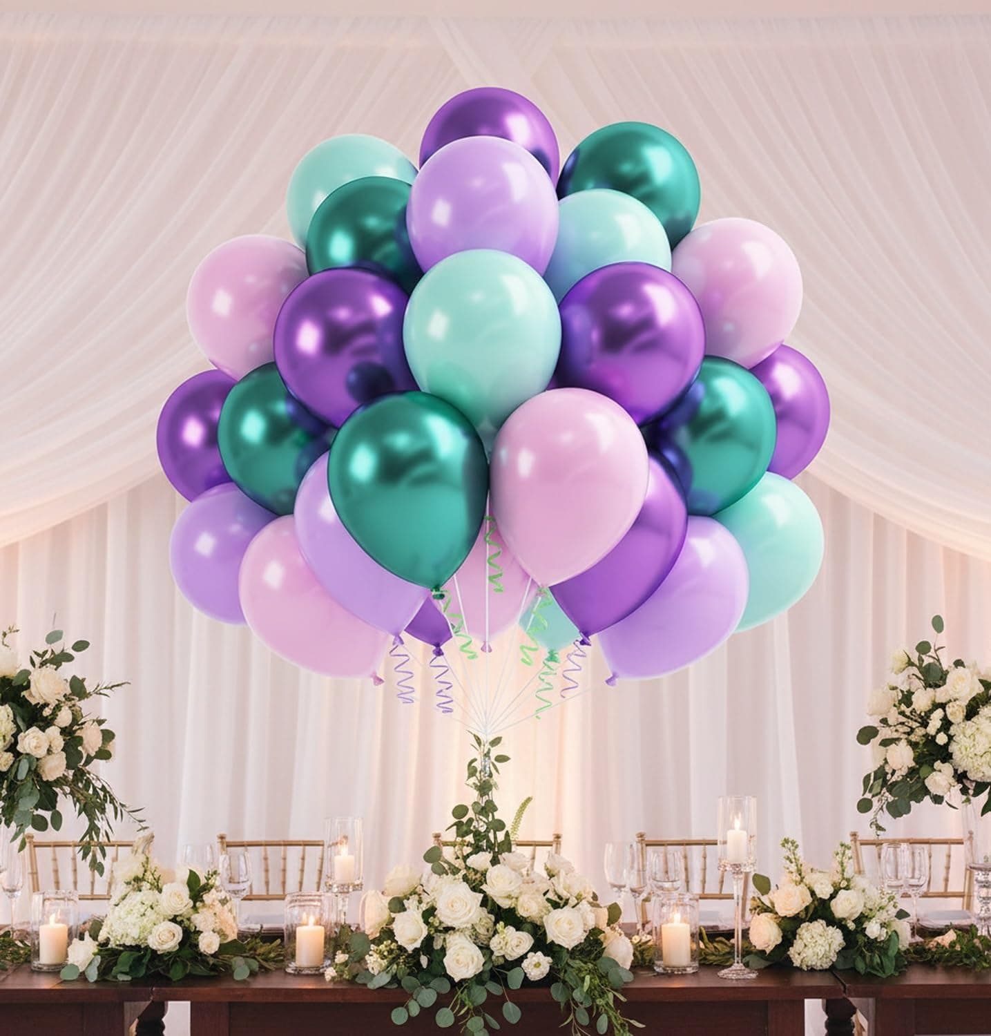 Toys Treasure 60Pcs Metallic Blue Purple Mermaid Balloons for Birthday Baby Shower Wedding Bridal Shower Anniversary Party Decorations