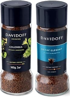 Davidoff Decaf Elegent & Colombia Instant Coffee Combo Pack (2x 100g) Glass Bottle Jar By COUGAR | Intense & Nourishing Flavor Profile | Premium 100% Arabica Colombian Coffee | Smooth Medium Roast Coffee for Home & Office - (IMPORTED)