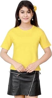 TELESTO Girls Solid Half Sleeve T Shirt Pure Mercerised Cotton Double Biowash and Dyed Premium Kids Drop Shoulder Top | Kids Tshirt Top for Girls