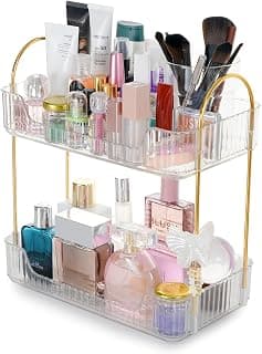 Nayasa Plastic Makeup Organizer Small | Two Tier Vanity Organizer | Make-up, Cosmetic, Jewellery, Skincare Storage Box | Multipurpose Storage Rack| Bathroom, Bedroom, Dressing Table | Transparent