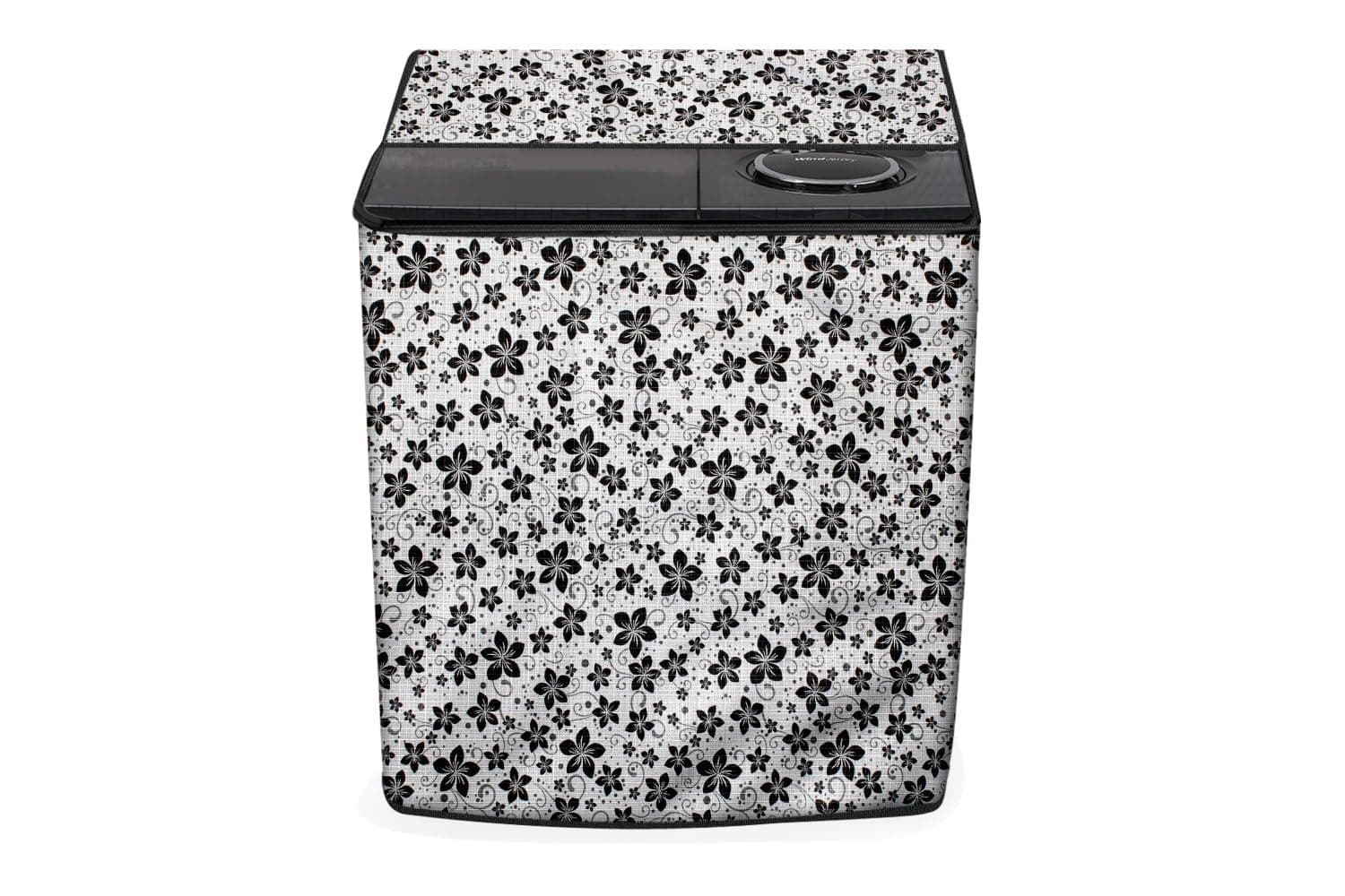Stylista Semi Automatic Washing Machine Cover Compatible for panasonic 7 kg, 7.2 kg, 7.5 kg, 7.8 kg, 8 kg, 8.2 kg & 8.5 kg Floral Pattern Grey