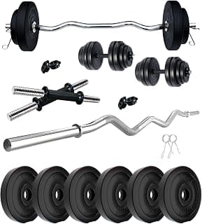 Kore PVC 15 Kg Home Gym Set with One 3 Ft Curl Rod and One Pair Dumbbell Rods, Multicolour