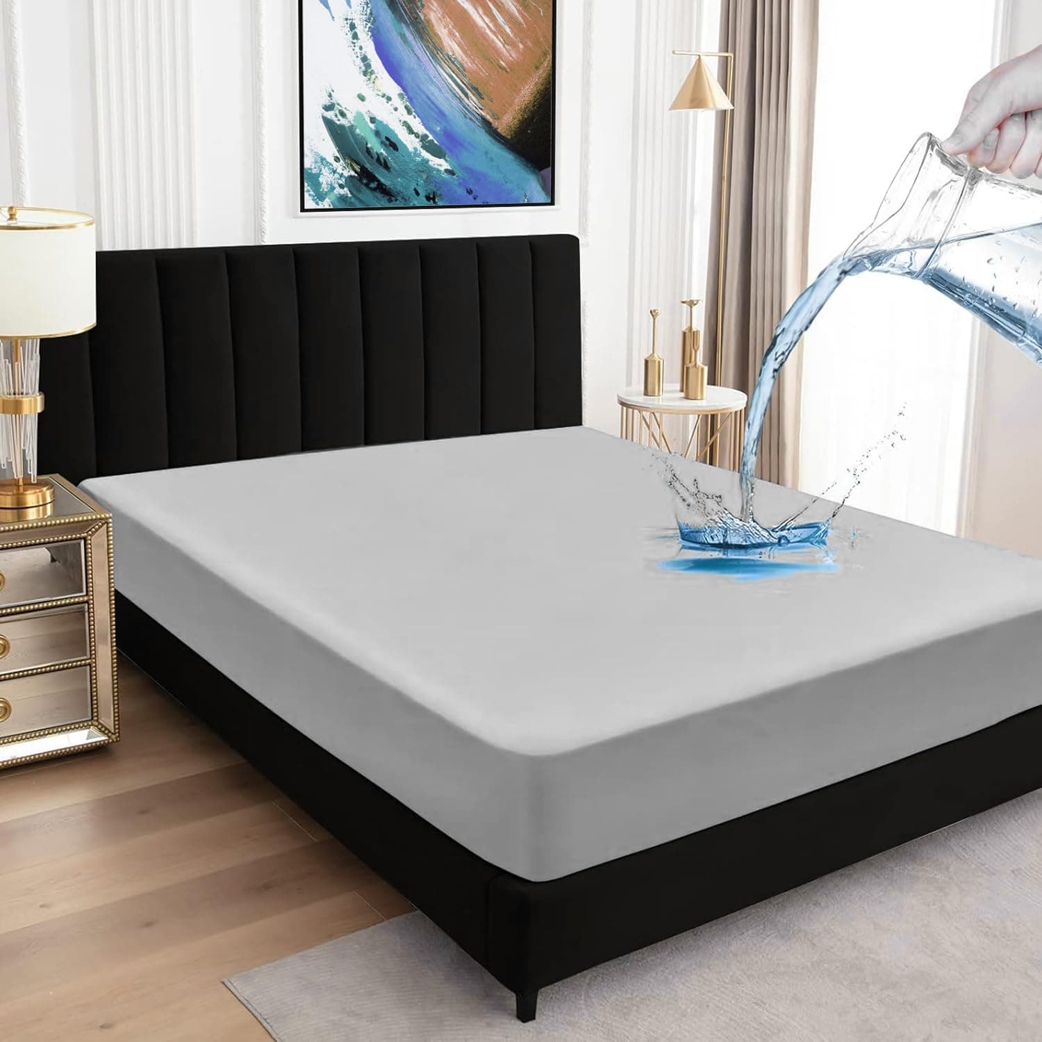 BeyBee 100% Waterproof Interlock Mattress Protector | Breathable, Hypoallergenic, Washable & 2X Absorbency | Soft & Slim Easy Elastic Fitted Bed Protector (Size-75 * 60, Grey)