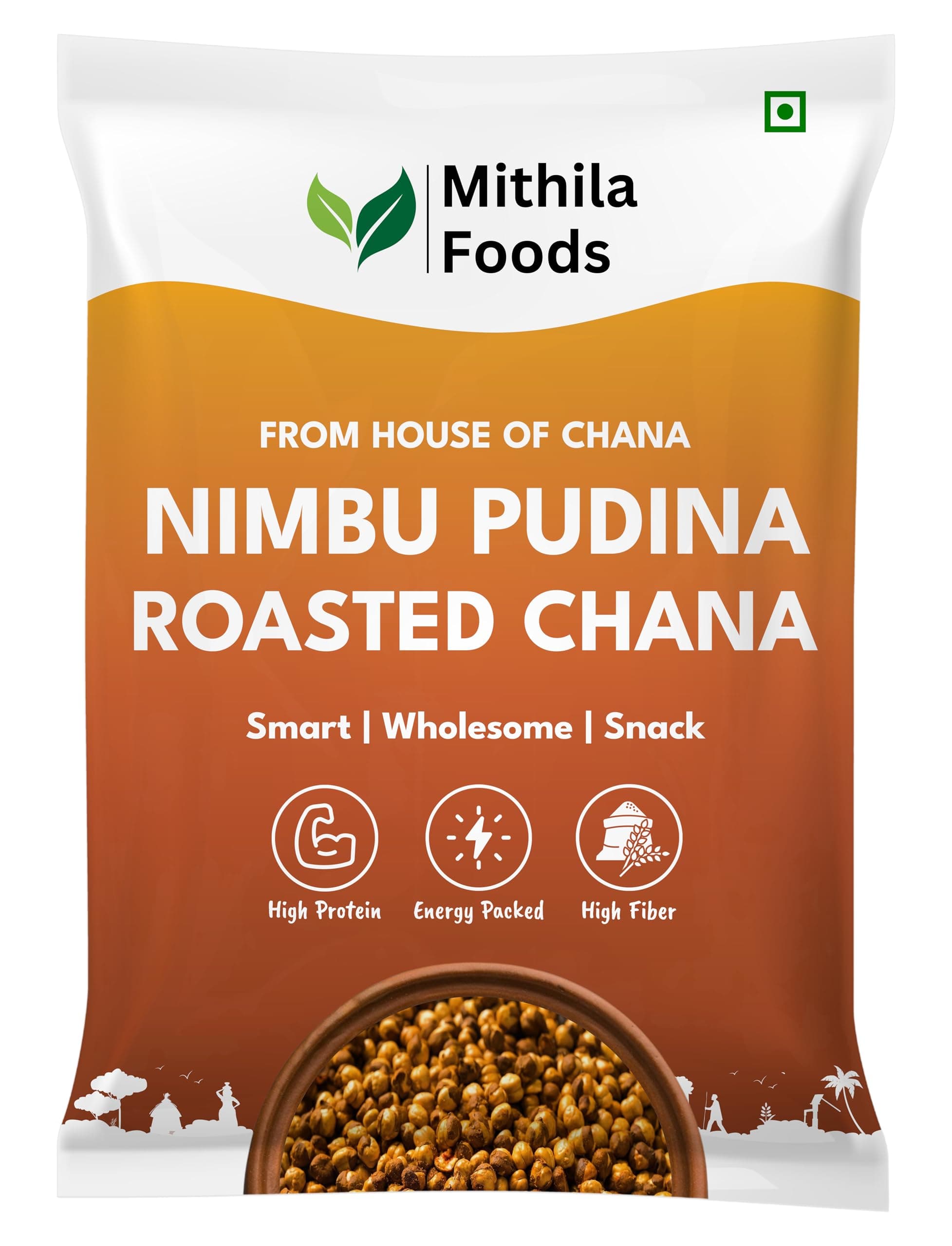 MITHILA FOODS 1 kg Nimbu Pudina Roasted Chana | Desi Chickpeas | Whole with Skin | Crunchy Vegan Gluten-Free High Protein SMART Snack | Authentic Bihari Bhuna Chana Snacks Tangy Lemon Mint Flavor