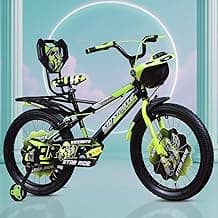Kidsmate Star Ride 20T Kids Bicycle with Training Wheels | Cycle for Kids Featuring Front Basket, Adjustable Seat & Strong Steel Frame | Perfect First Ride Kids Cycle for 7-10 Years - Neon Green