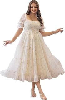 KZULLY | Dress for Women | Midi Length | Flared Hem | Puff Sleeve | Square Neck | Smocked Bodice