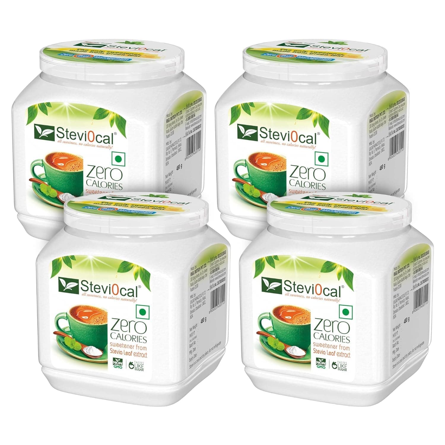 Stevi0cal Sugar Free Zero Calorie Organic Sweetener Jar for Diet and Health Mangement - 480 gm - Pack of Four (4 x 480gm)