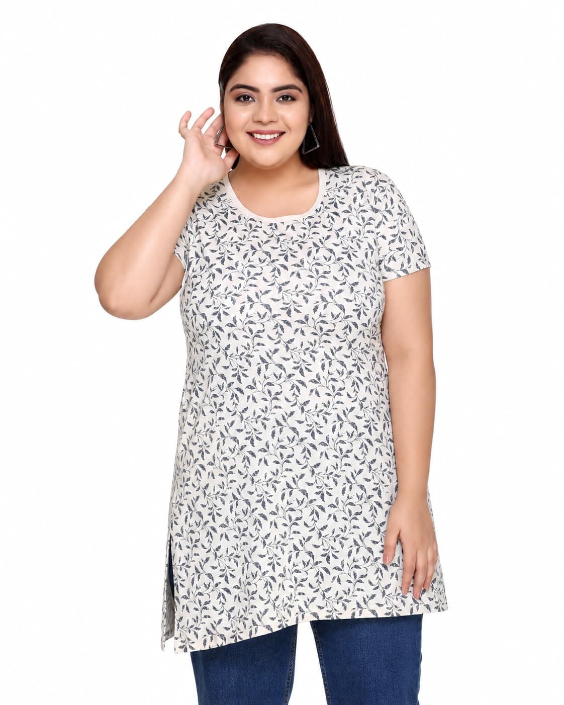 In Love Women's All-Over Printed Cotton Plus Size Longline T-Shirt with Pockets | COTTON FABRIC - Soft long tee with easy fit plus size