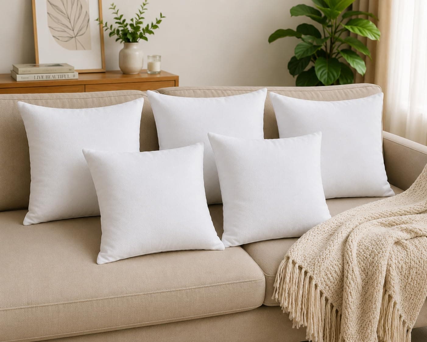 Amazon Brand - Solimo Microfiber Filled Cushion, 12 x 12 inch (30.5 x 30.5 cm), White, 5 Pieces