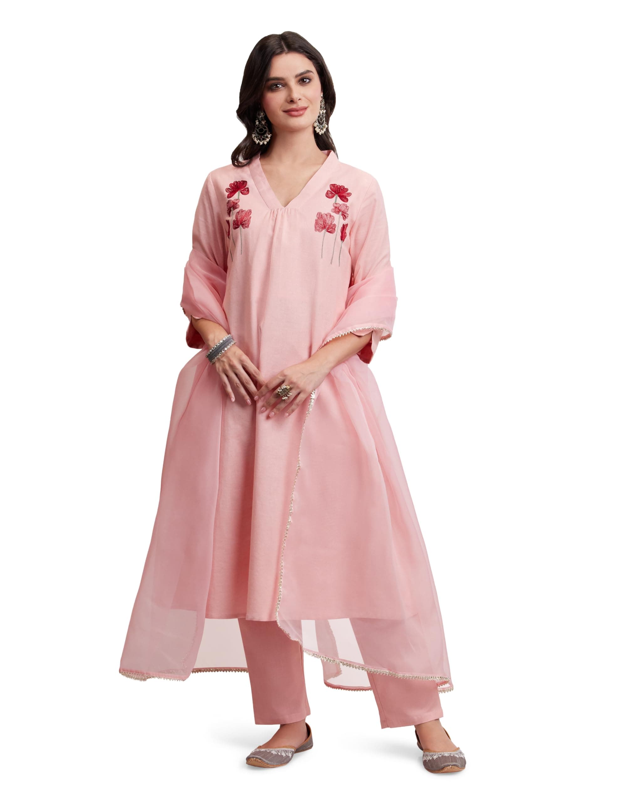 Amazon Brand - Myx Women's Cotton Embroidered Kurta Set with Dupatta (Available in Plus Sizes)