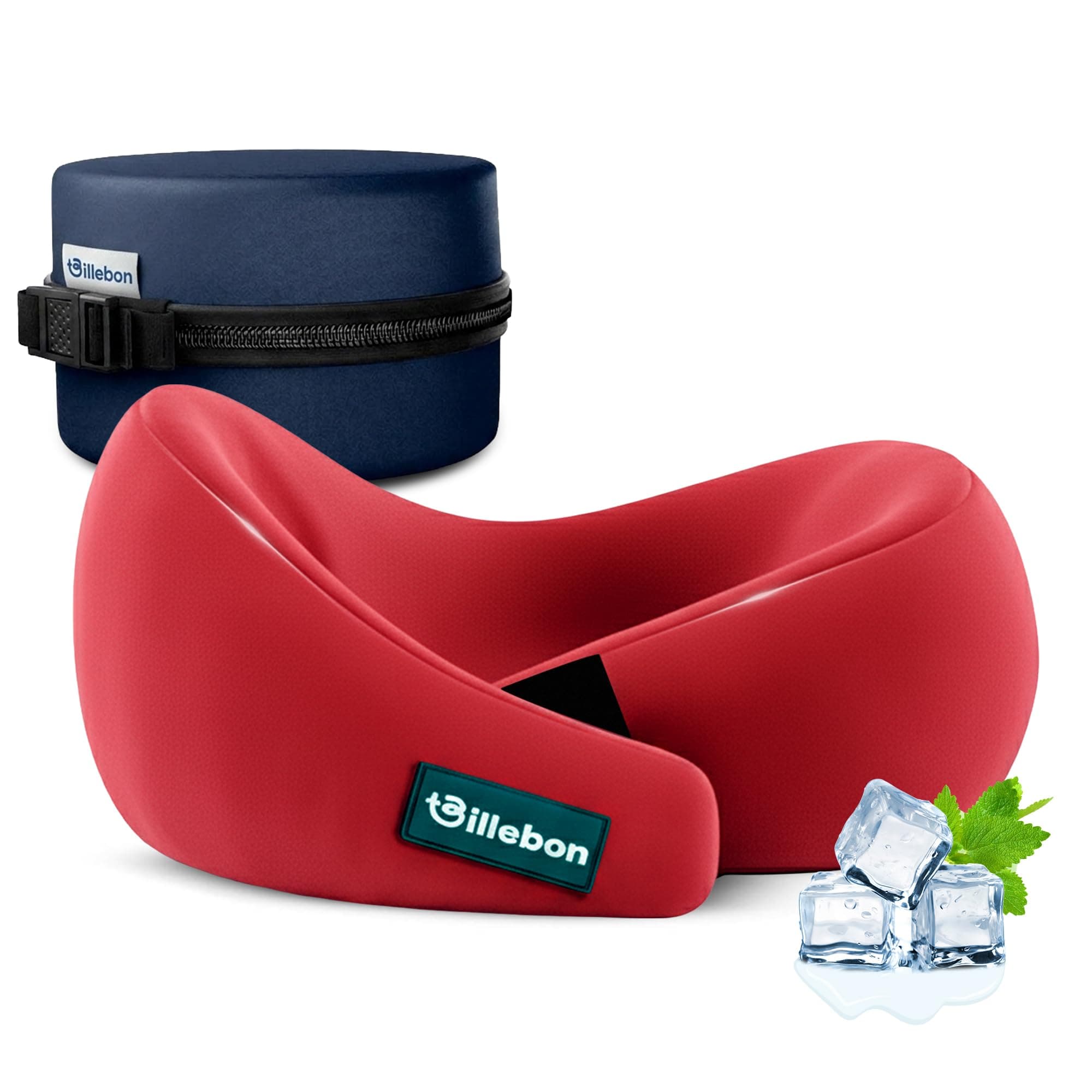 Billebon Gel Infused Memory Foam Neck Pillow with Case, Travel Pillow with Adjustable Velcro Straps, Neck Pillow for Travelling & Flight Travel, Ergonomic Support for Comfort & Pain Relief (Red)