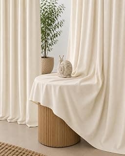THE LINEN COMPANY Cotton Curtains 5 Feet for Window, Solid Duck Canvas Window Drapes, 5ft Set of 2, Natural